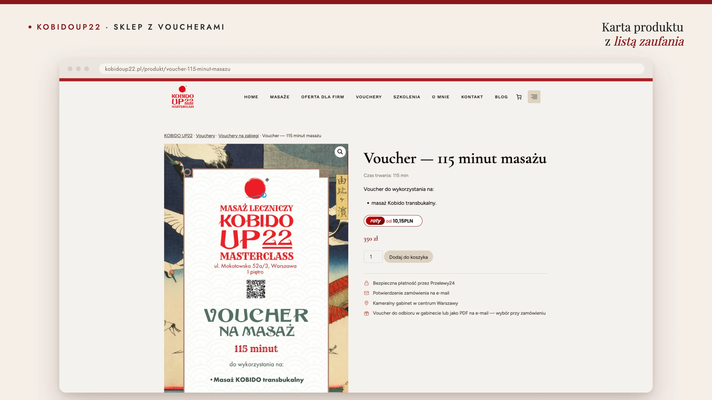 Karta produktu Voucher 115 minut masażu — cena, dodanie do koszyka i lista zaufania z Przelewy24