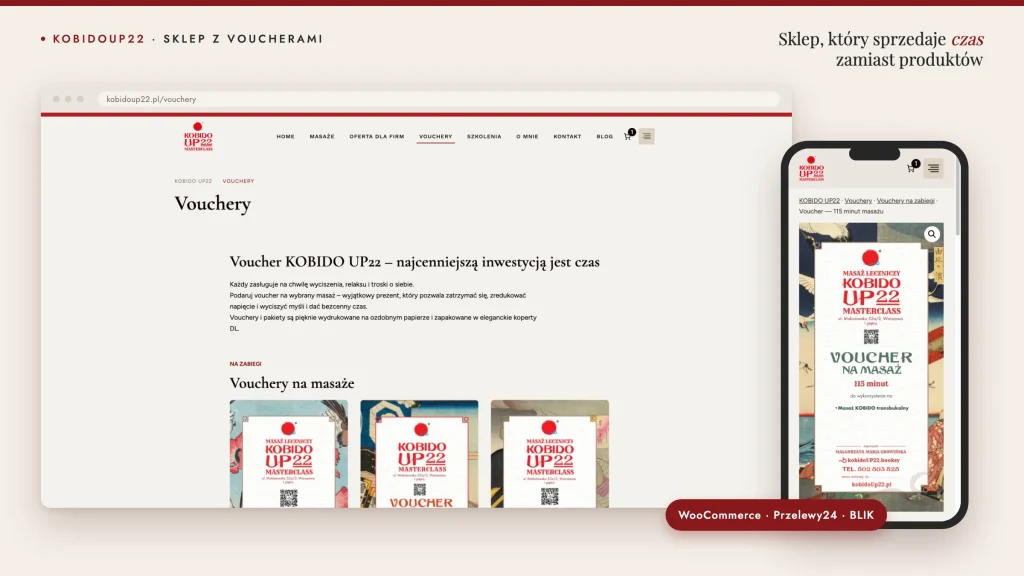 Sklep z voucherami na masaże dla KobidoUp22 — WooCommerce z płatnościami Przelewy24